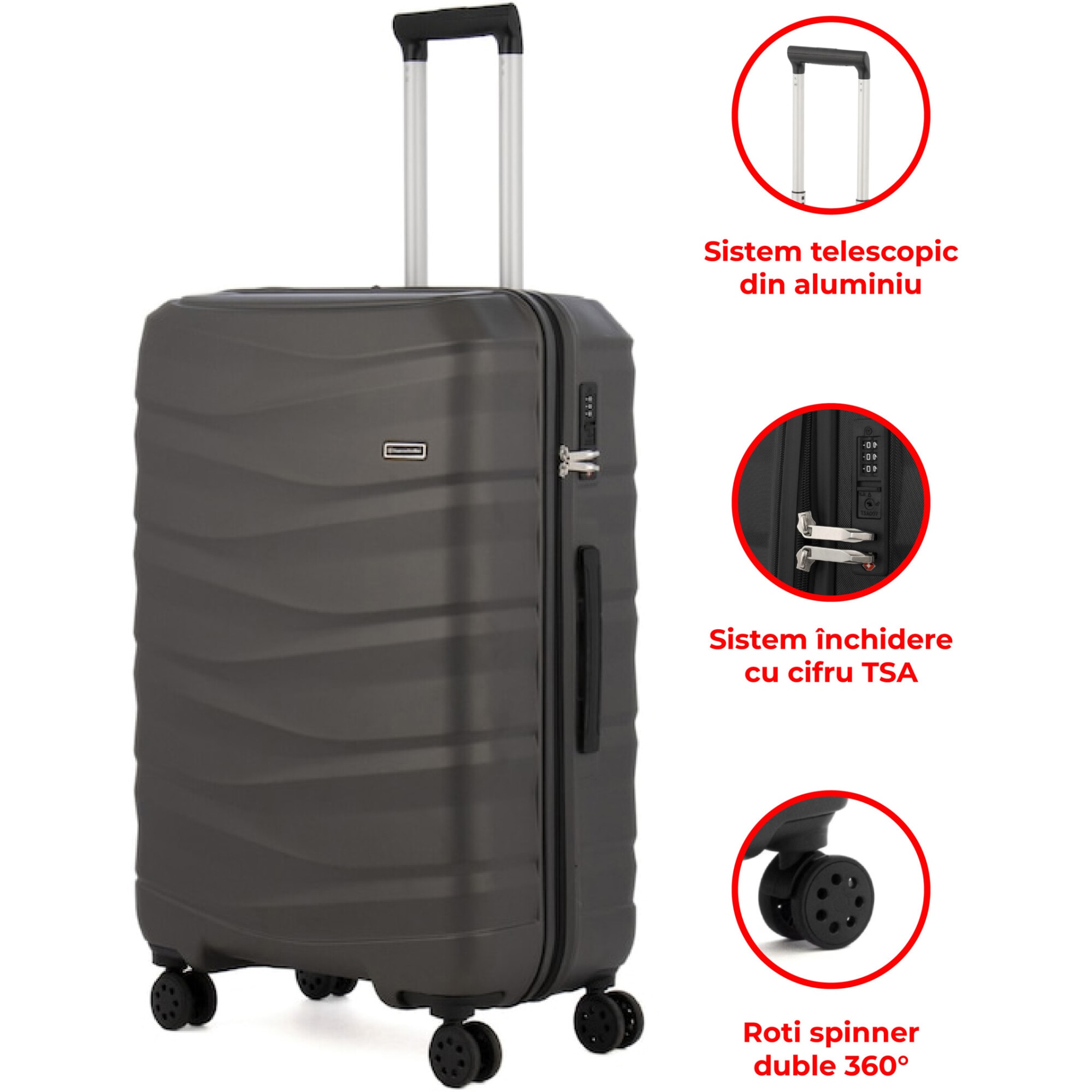 Troler Francesco Ferellino Azzuro 2, TSA, Spin, 55 x 37 x 23, Gri