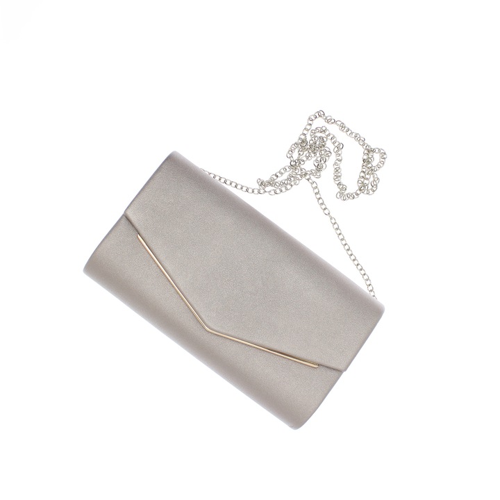 Чанта-плик, дамска, от синтетичен материал, ButicCochet, 22x13x5 см, тъмносребриста - GND712