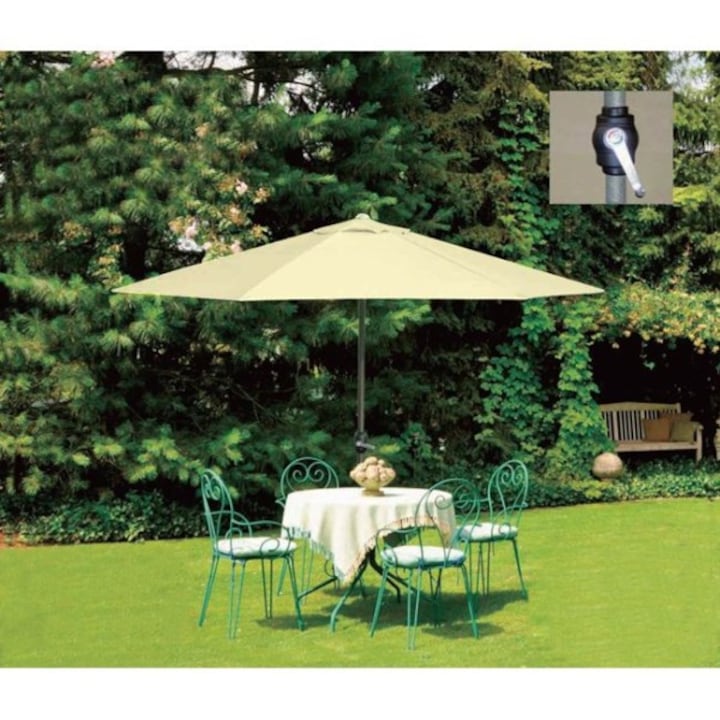 Umbrela de Gradina Rezistenta la Vant cu mecanism manual, Bej, Cadru din Otel, Diametru 250 cm