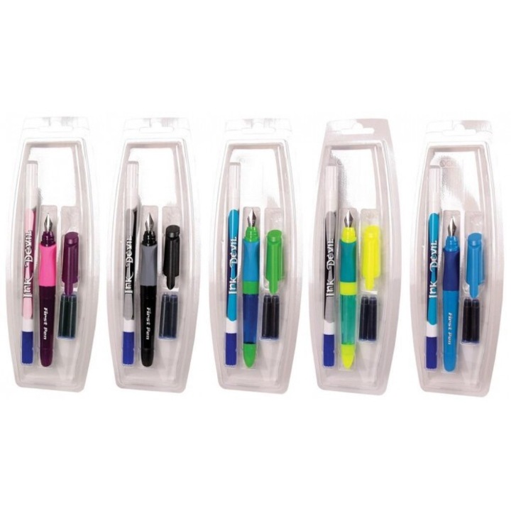 Cresco First Pen gyermek tollkészlet, többszínű, ergonomikus markolattal, radírral és 2 patronnal