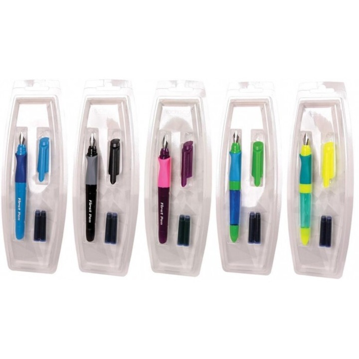 Set stilou pentru copii Cresco First Pen, mix modele, cu 2 cartuse, in cutie