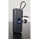Hordozható külső akkumulátor, mini powerbank, kapacitás 5000 mAh, univerzális, 2 az 1-ben, Lightning csatlakozó és USB-C kábel, led kijelző, telefontartó, zseblámpa, méretek: 9,3 x 4,8 x 2,7 cm, fekete