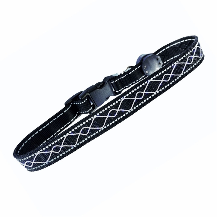 Zgarda luminoasa pentru caini, 360 grade, benzi LED, reincarcabila prin USB, impermeabila, lumina alba, reglabila de la 35-55 cm