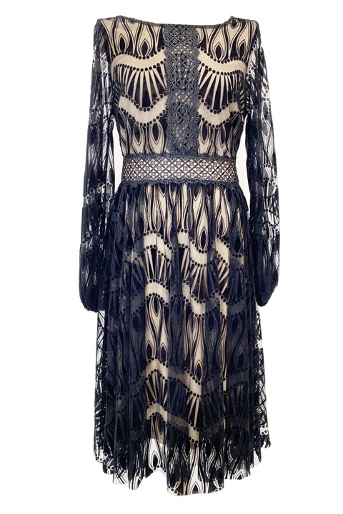 Rochie de dama, lungime medie, dantela din catifea, efect transparent, negru