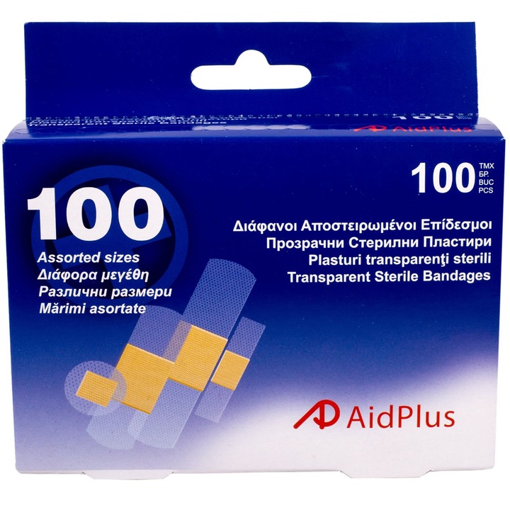 Aidplus 100 db átlátszó és vízálló tapasz készlet, különböző méretekben