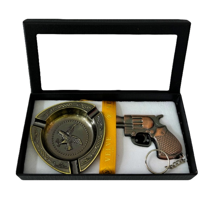 Velve, Мъжки комплект Travel Kit, кутия с метален пепелник и запалка, Vintage бронз