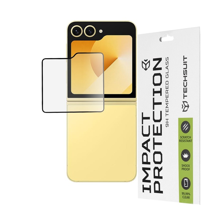 Fólia Samsung Galaxy Z Flip6-hoz - Techsuit 111D teljes fedél / teljes ragasztós üveg [Külső képernyő] - Fekete