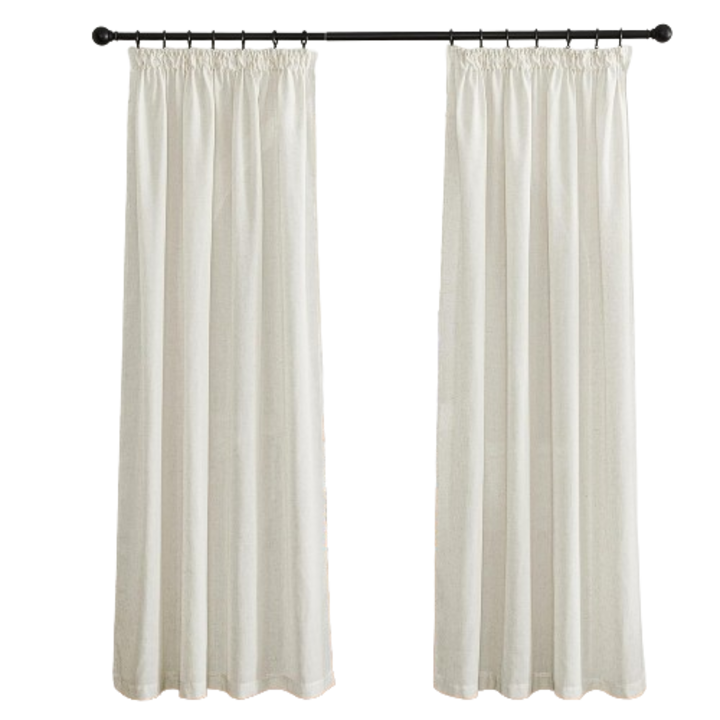 Függöny szalaggal, Pony Dance, 140 x 220 cm, félig átlátszó, vászonnal és poliészterrel, 2 darabos készlet, Világos bézs