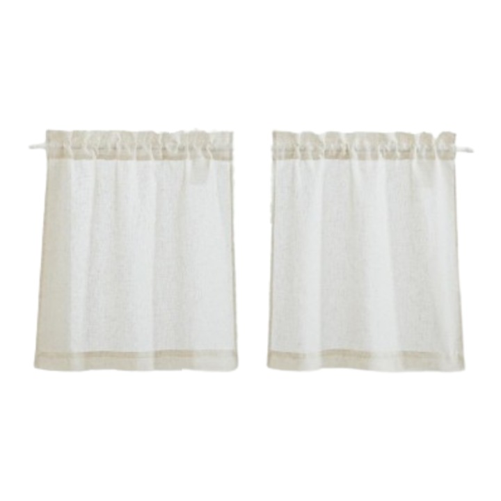 Perdele pentru bucatarie, Pony Dance, 60 x 45 cm, Semi - transparente, cu in si poliester, Set 2 bucati, Bej deschis