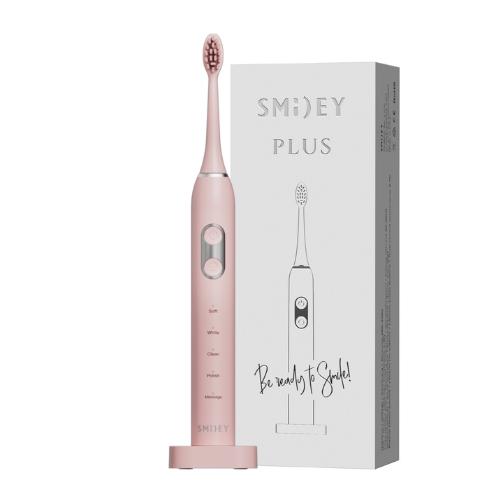 Fogkefe, SmileyPlus, elektromos, gyerekeknek, rózsaszín