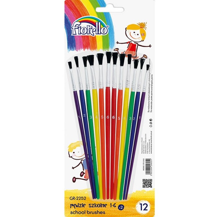 Set de pensule Fiorello, 12 bucati, par de capra, marime 1-6, 102x7x272mm