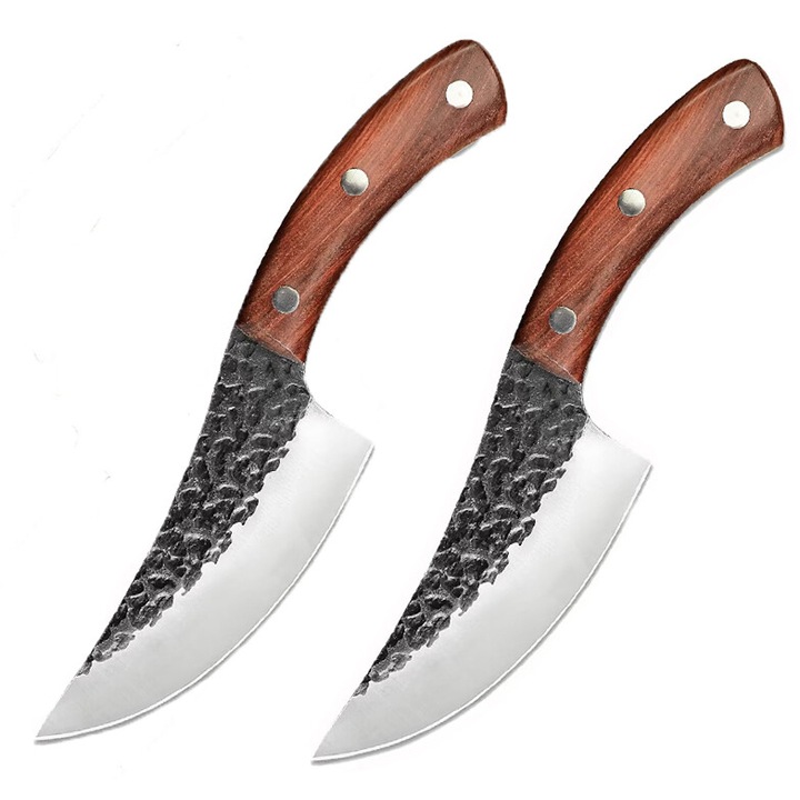 Set 2 cutite Japoneze profesionale Aurov®, Forjate Manual, din Otel Inoxidabil, Standard, Universale, 26.5 cm, Manere Lemn Maro, Huse din Piele Ecologica incluse