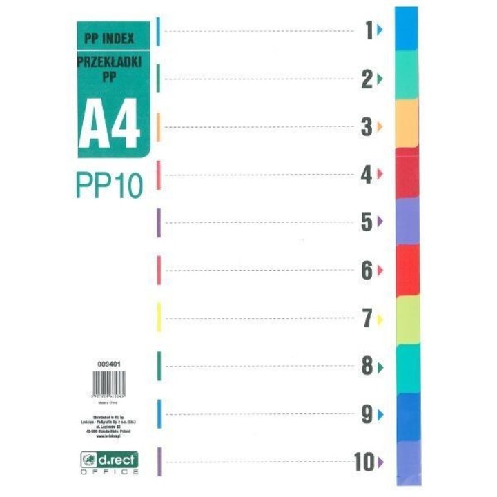Set separatoare documente D.RECT, 1-10, perforate universal, A4, 22.5x29.5cm
