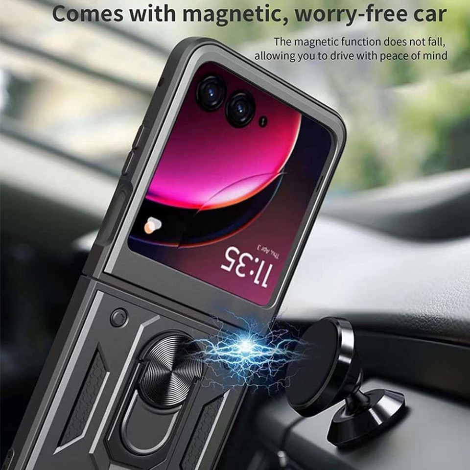 Husa pentru Motorola Razr 50 Ultra cu inel magnetic si protectie camera Skyddar CamShield - Negru
