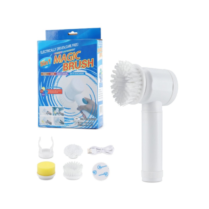 Perie de curatat electrica, rotire 360°, AT PERFORMANCE®, 3 capete incluse, alb, 17.5x7.4x26cm