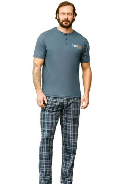 Pijama barbati, 240333, tricou cu pantaloni lungi, 100% bumbac, Aydogan-Grafit-S INTL