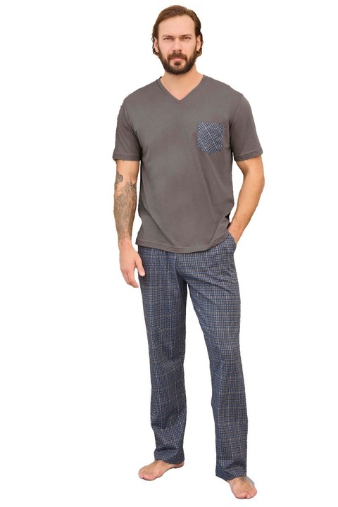 Pijama barbati, 240321, tricou cu pantaloni lungi, 100% bumbac, Aydogan-Ciment-XL INTL