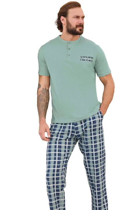 Férfi pizsama, 240326, Póló hosszú nadrággal, 100% pamut, Aydogan-Vernil-S INTL