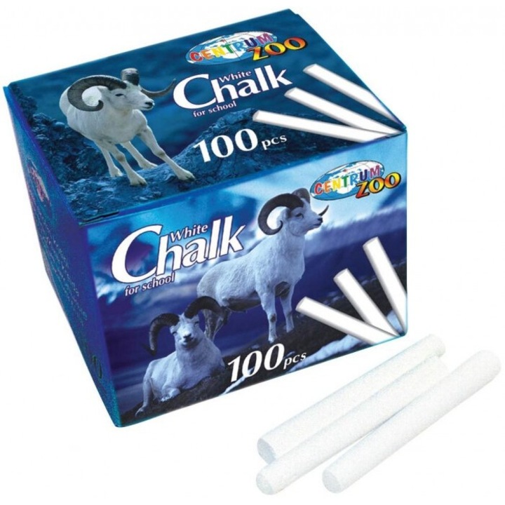 Бяла креда за дъска, Centrum, комплект 100 броя, лесна за изтриване, кутия