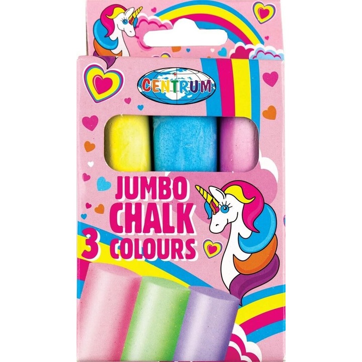 Цветна креда Jumbo Еднорог, Centrum, комплект 3 броя, 137x75мм