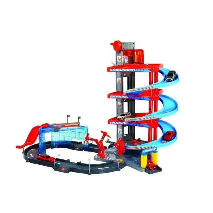 Set Parcare Mega Dealer Showroom BBurago, 4 nivele, 2 masinute incluse, 43.5x47x14cm