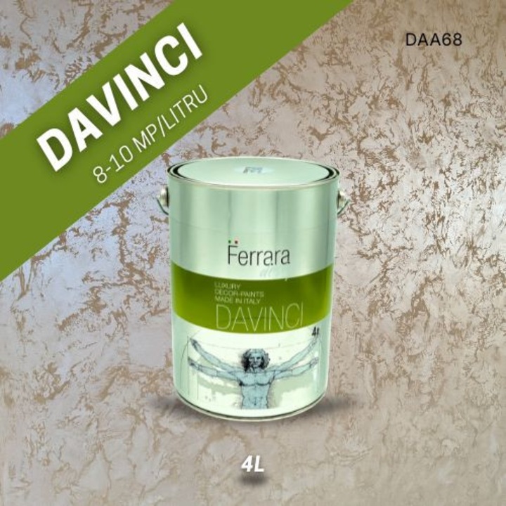 Vopsea decorativa perlata Davinci, Ferrara Design, cod DAA68, pe baza de apa, pentru interior, 4L