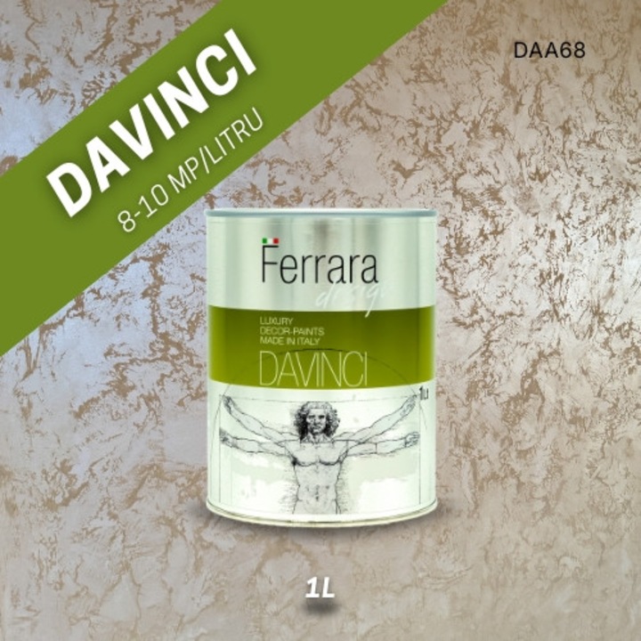Vopsea decorativa perlata Davinci, Ferrara Design, cod DAA68, pe baza de apa, pentru interior, 1 L
