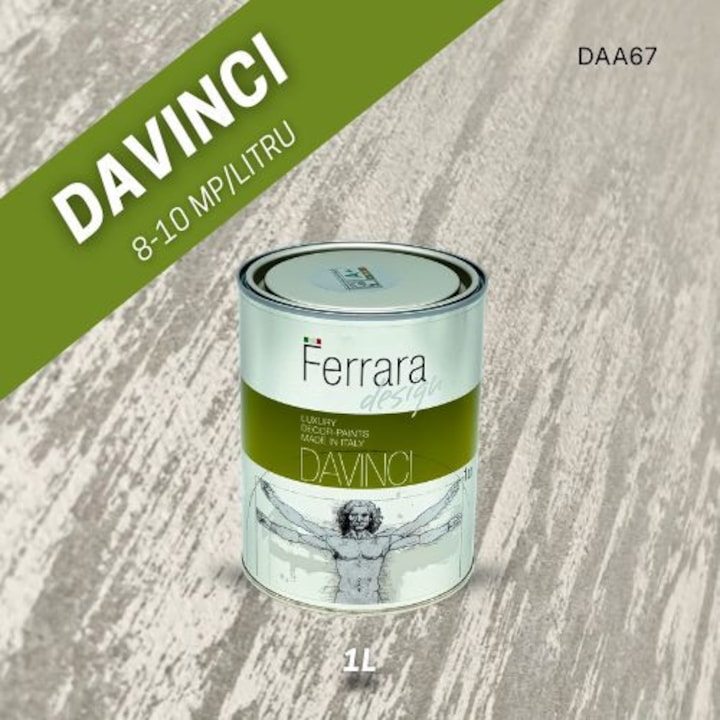 Vopsea decorativa perlata Davinci, Ferrara Design, cod DAA67, pe baza de apa, pentru interior, 1L