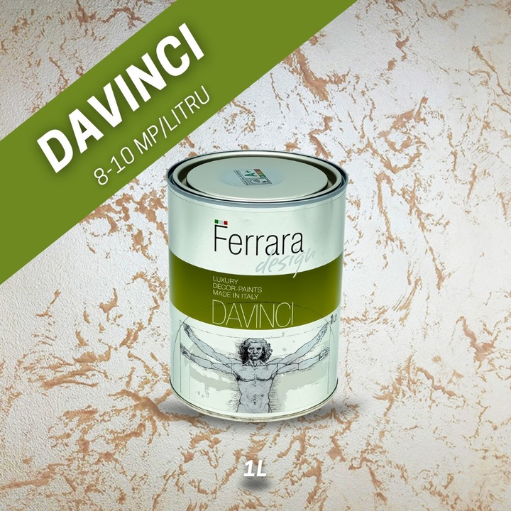 Vopsea decorativa perlata Davinci, Ferrara Design, cod DAA64, pe baza de apa, 1lt