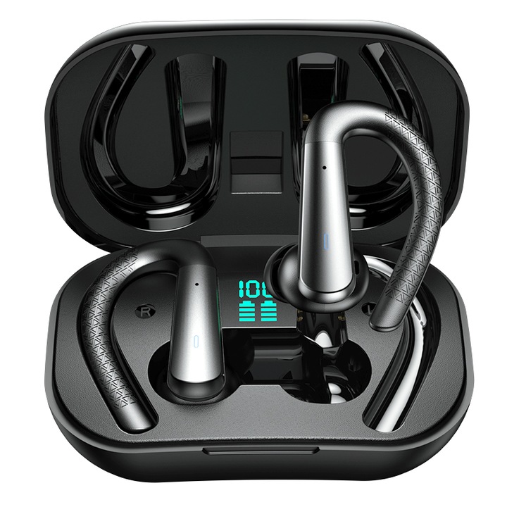 Casti Wireless Sport, In-Ear, Bluetooth 5.4, Rezistente la Apa, Negru Patinat, pentru Adulti