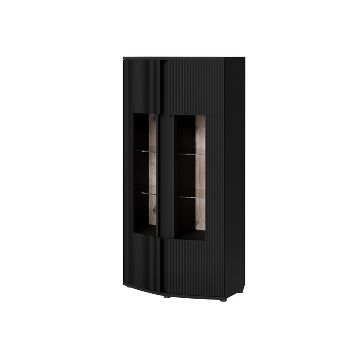 Vitrina 2D Serezzo 87, MIRJAN24, negru mat + viking oak, 47x87x180 cm