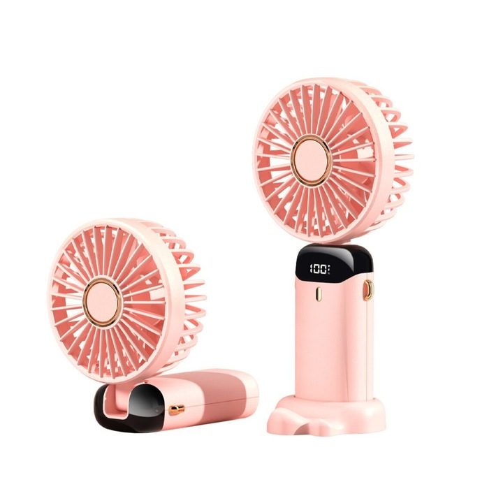 Вентилатор, Сгъваем, преносим електрически, USB зареждане, интелигентен цифров дисплей, бял