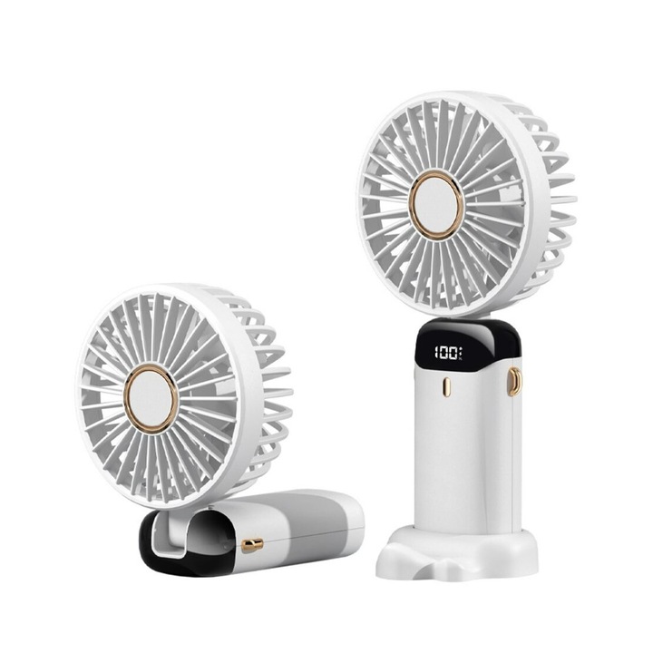Вентилатор, Сгъваем, преносим, електрически, USB зареждане, интелигентен цифров дисплей, розов