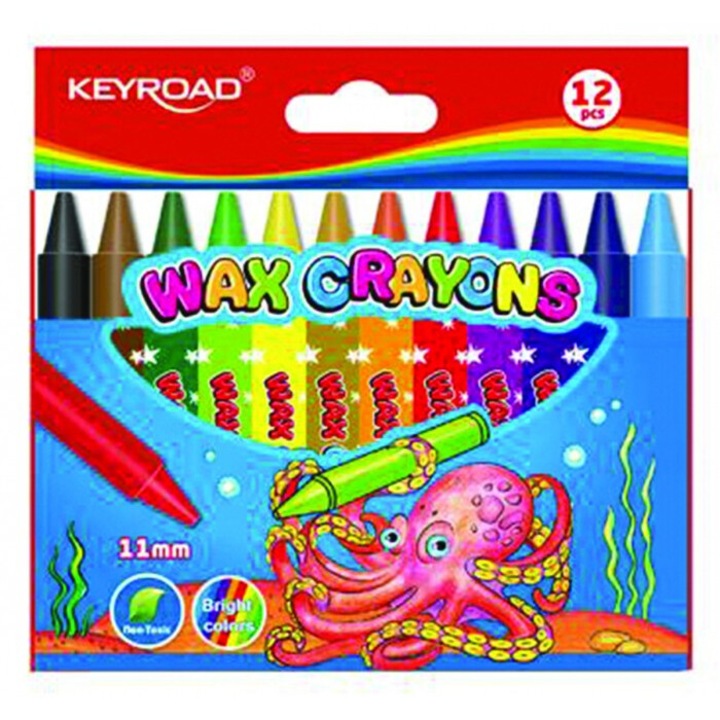 Set creioane cerate Keyroad, 12 culori, 11mm, nontoxic, multicolor
