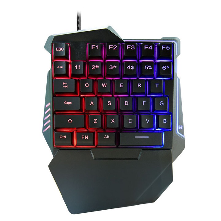 Set tastatura si mouse de gaming cu suport pentru telefon mobil, convenabil, conexiune USB, 35 de taste, design iluminat RGB, negru