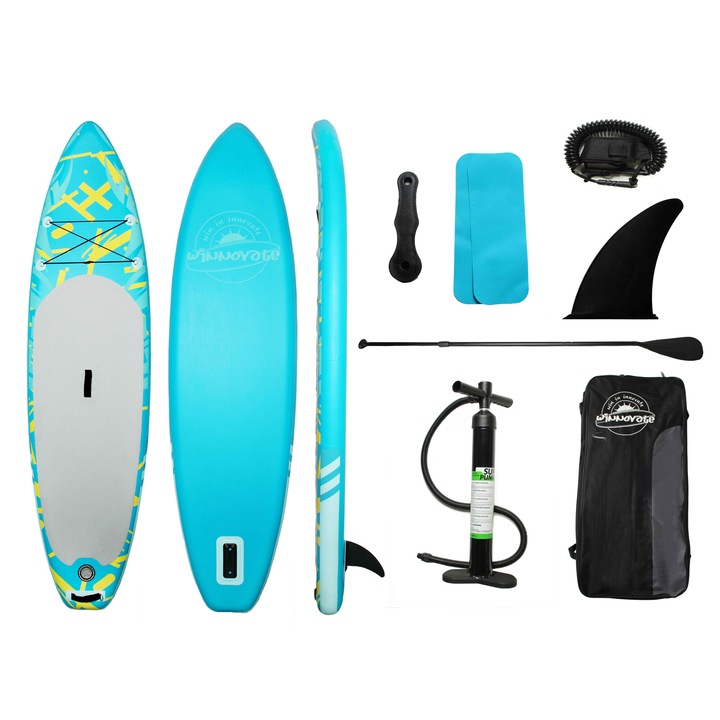 Stand Up Paddle board felfújható deszka szett, óceán modell, 300x76x15cm, pumpával, javítókészlettel, szállítótáskával, evezőlapáttal, PVC