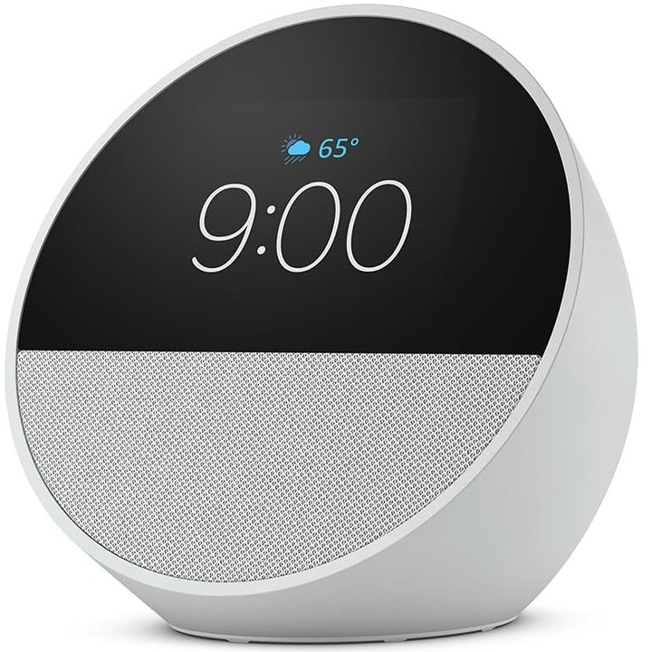 Смарт високоговорител Amazon Echo Spot 2024, Дисплей 2.83", Wi-Fi, Bluetooth, Бял