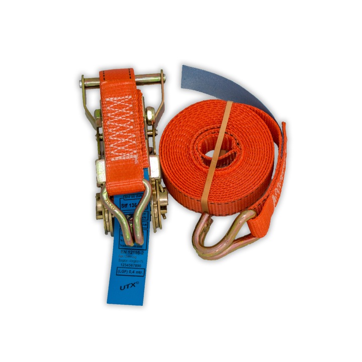 Chinga de ancorare completa, cu clichet si carlige, 750kg, 25mm x 12m