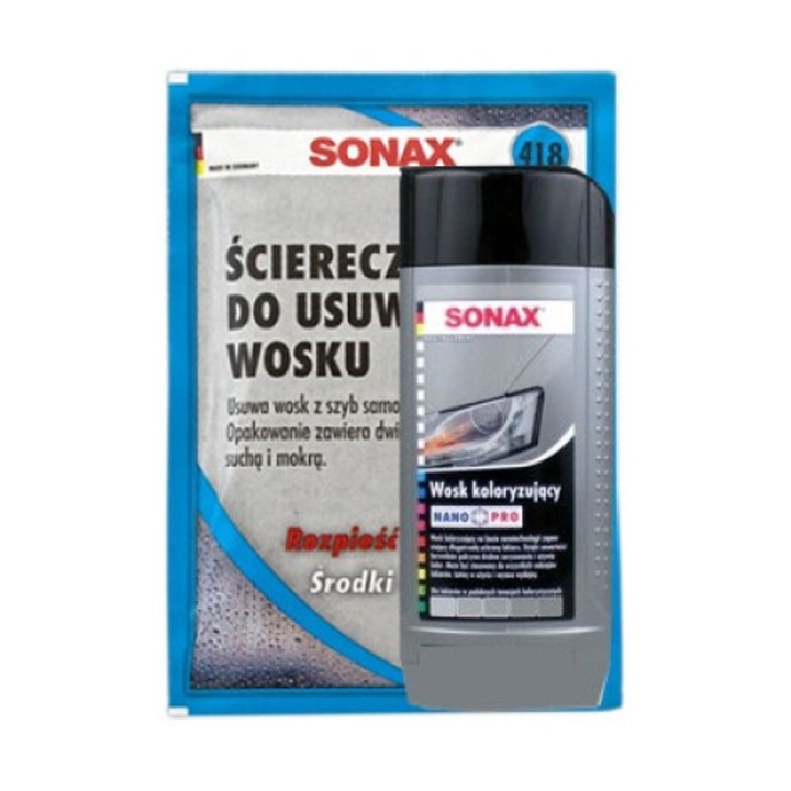 Set de cosmetice auto Sonax Nanopro, ceara coloranta argintie, cu stergatoare, 500ml