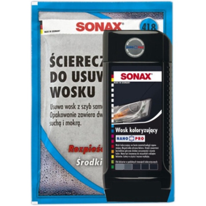 Комплект вакса, Sonax Nanopro, за Възстановяване на Цвят, Включва кърпа за почистване, Черен, 500мл
