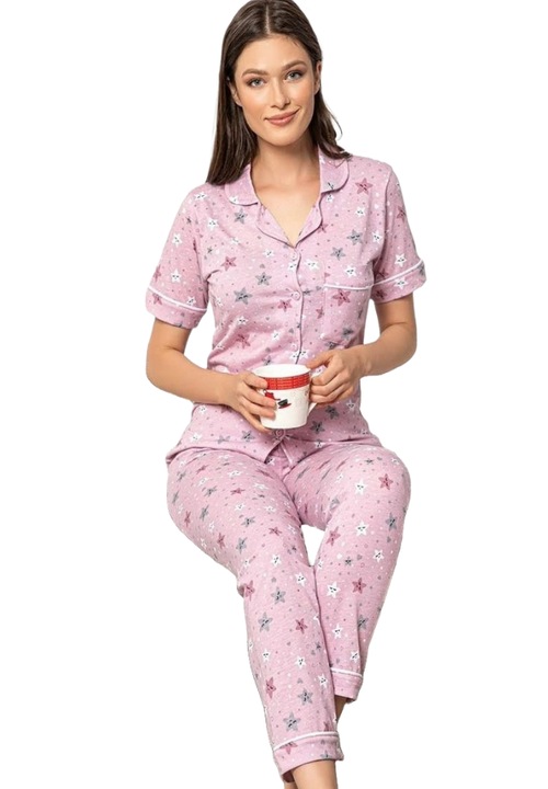 1 Uramag noi pizsama, 100% pamut, 2 db, Halvány rózsaszín