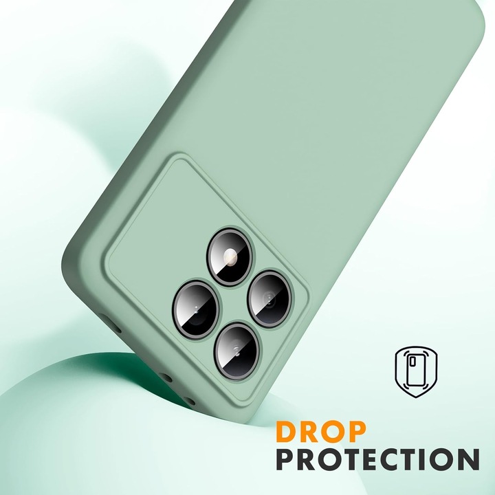 Husa pentru Poco X6 Pro Liquid Silicone subtire captusita cu microfibra anti amprenta protectie camera foto verde