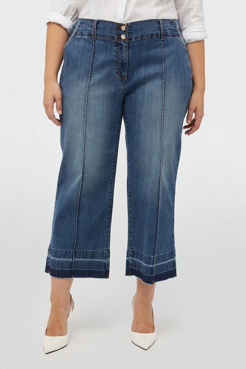 Fiorella Rubino, Blugi crop cu terminatie franjurata, Albastru prafuit, 50