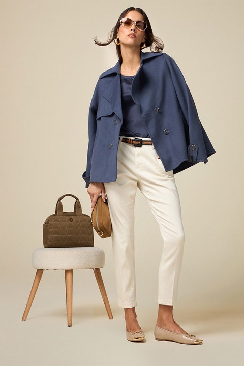 Oltre, Pantaloni crop cu talie medie, Alb, 38