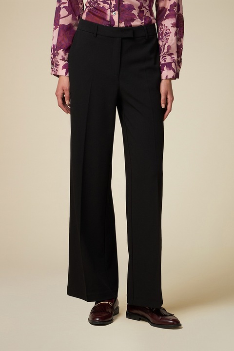 Oltre, Pantaloni uni evazati, Negru, 48