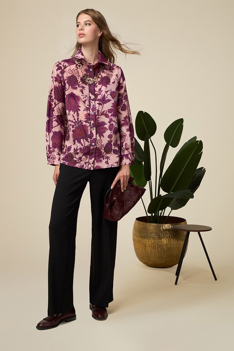 Oltre, Pantaloni uni evazati, Negru, 48