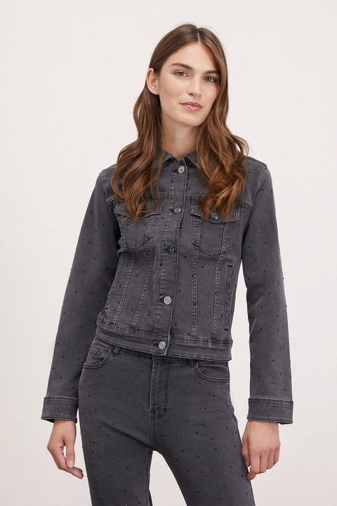 Motivi, Jacheta de denim cu aplicatii de strasuri, Gri inchis, 44