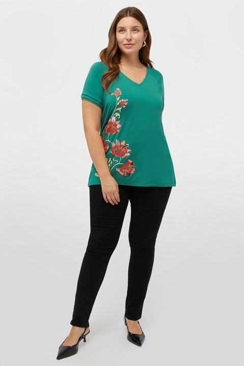 Fiorella Rubino, Tricou cu imprimeu si decolteu in V, Verde, XL