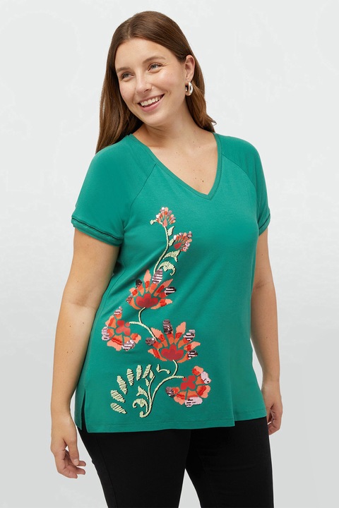 Fiorella Rubino, Tricou cu imprimeu si decolteu in V, Verde, XL