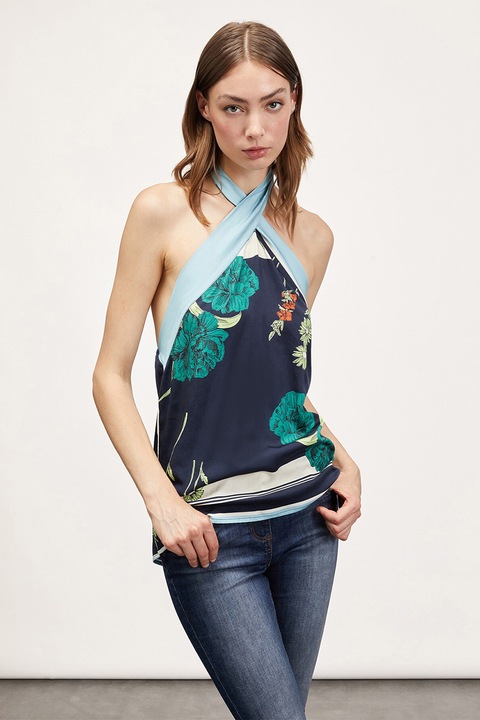 Motivi, Top asimetric cu spate decupat, Verde, Bleumarin, 34